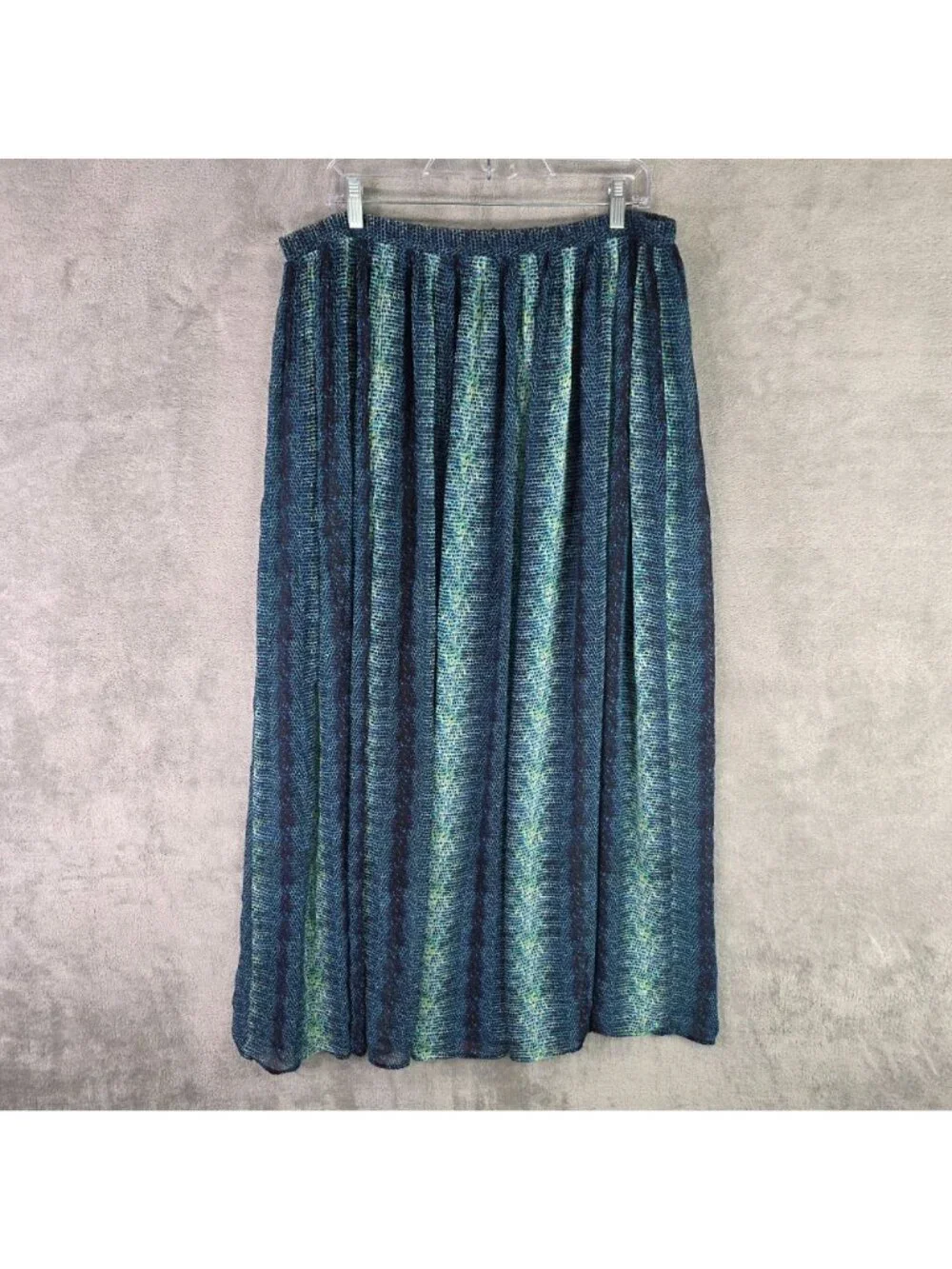 Womens Worthington Blue & Green Animal Print Maxi Skirt Elastic Waistband XL